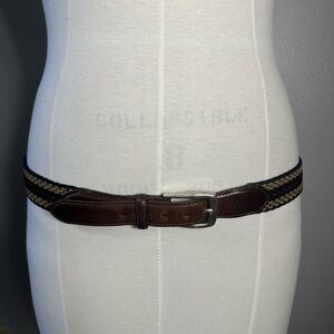 Brighton Belt Size L Unisex Leather Elastics Silver Buckle Fashion Adjustable